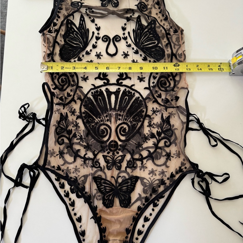 For Love & Lemons Karina Sheer Black Embroidered Butterfly Bodysuit - Picture 4 of 16